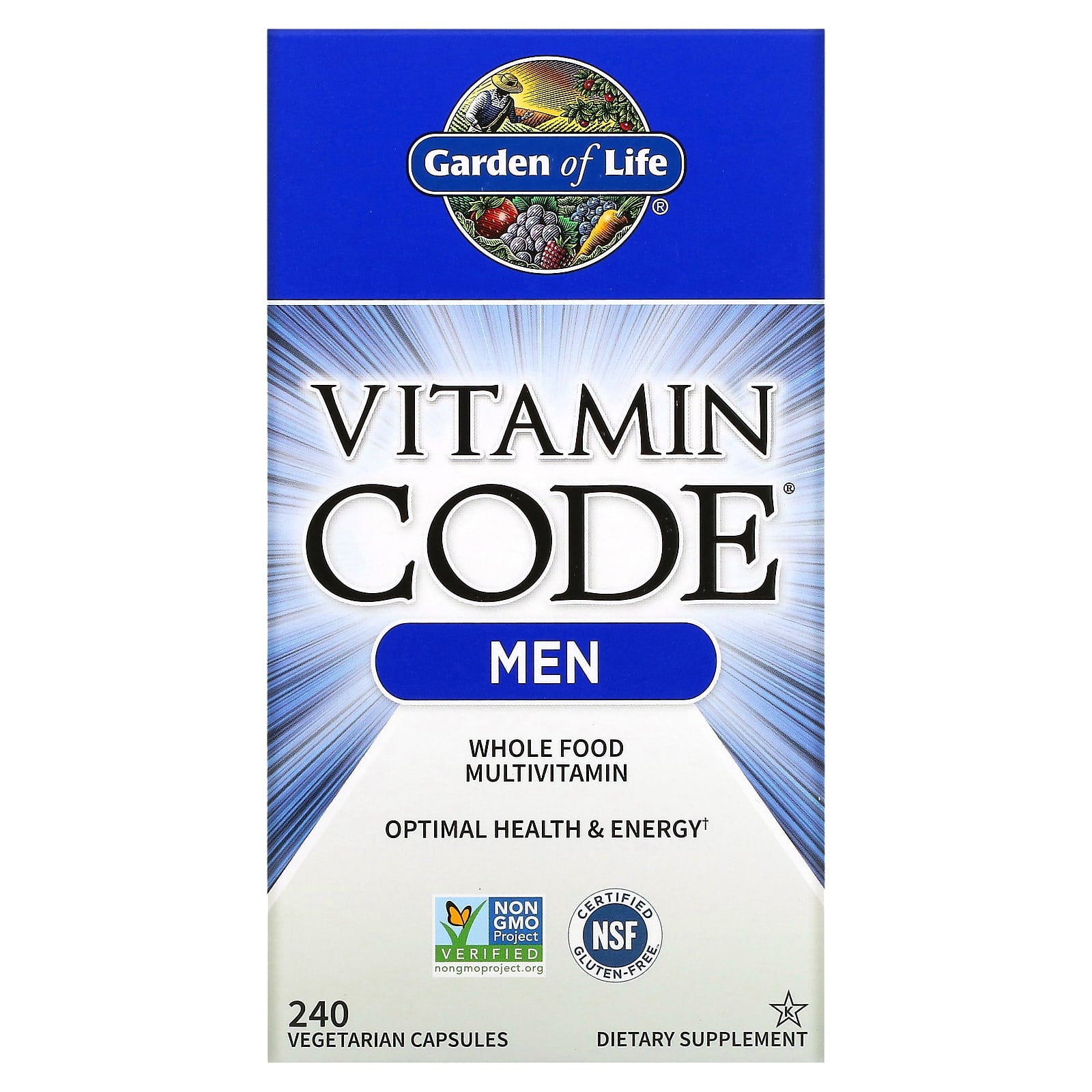 Garden of Life, Vitamin Code - Men's Multi, 240 Vegetarian Capsules UPC 658010114196 | HiLife Vitamins
