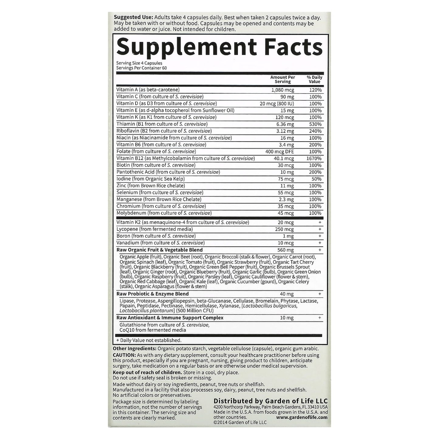 Garden of Life, Vitamin Code - Men's Multi, 240 Vegetarian Capsules UPC 658010114196 | HiLife Vitamins