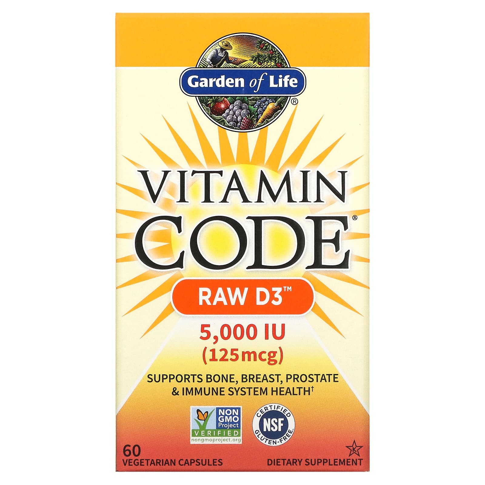 Garden of Life, Vitamin Code RAW D3™ 5000, 60 Vegetarian Capsules UPC 658010115865 | HiLife Vitamins