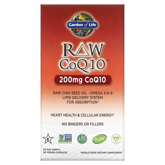 Garden Of Life, RAW CoQ10  200 mg, 60 Vegan Capsules - 658010115926 | Hilife Vitamins
