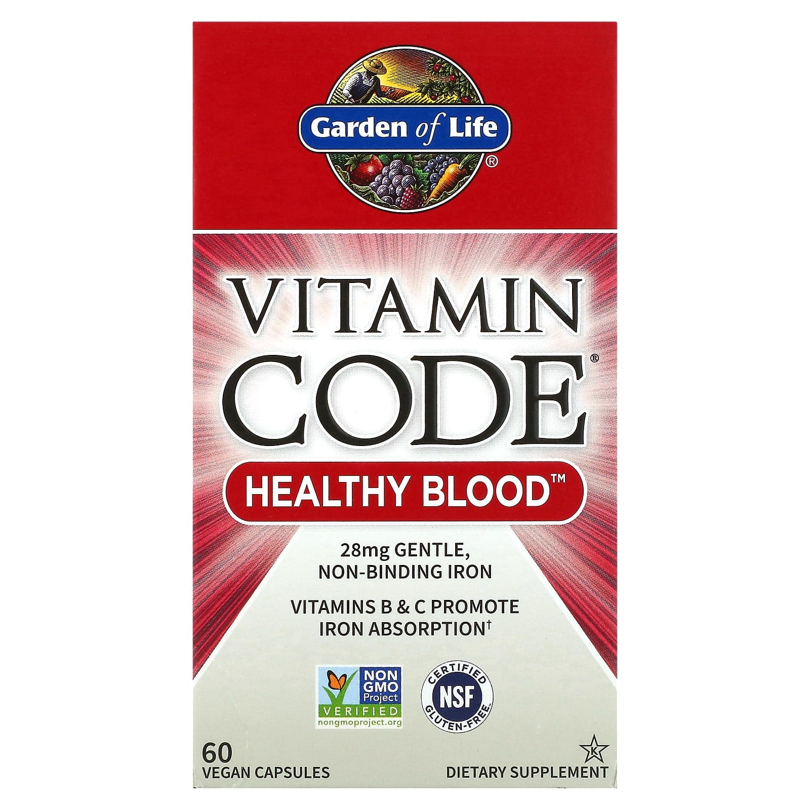 Garden of Life, Vitamin Code Healthy Blood, 60 Vegetarian Capsules UPC 658010116541 | HiLife Vitamins