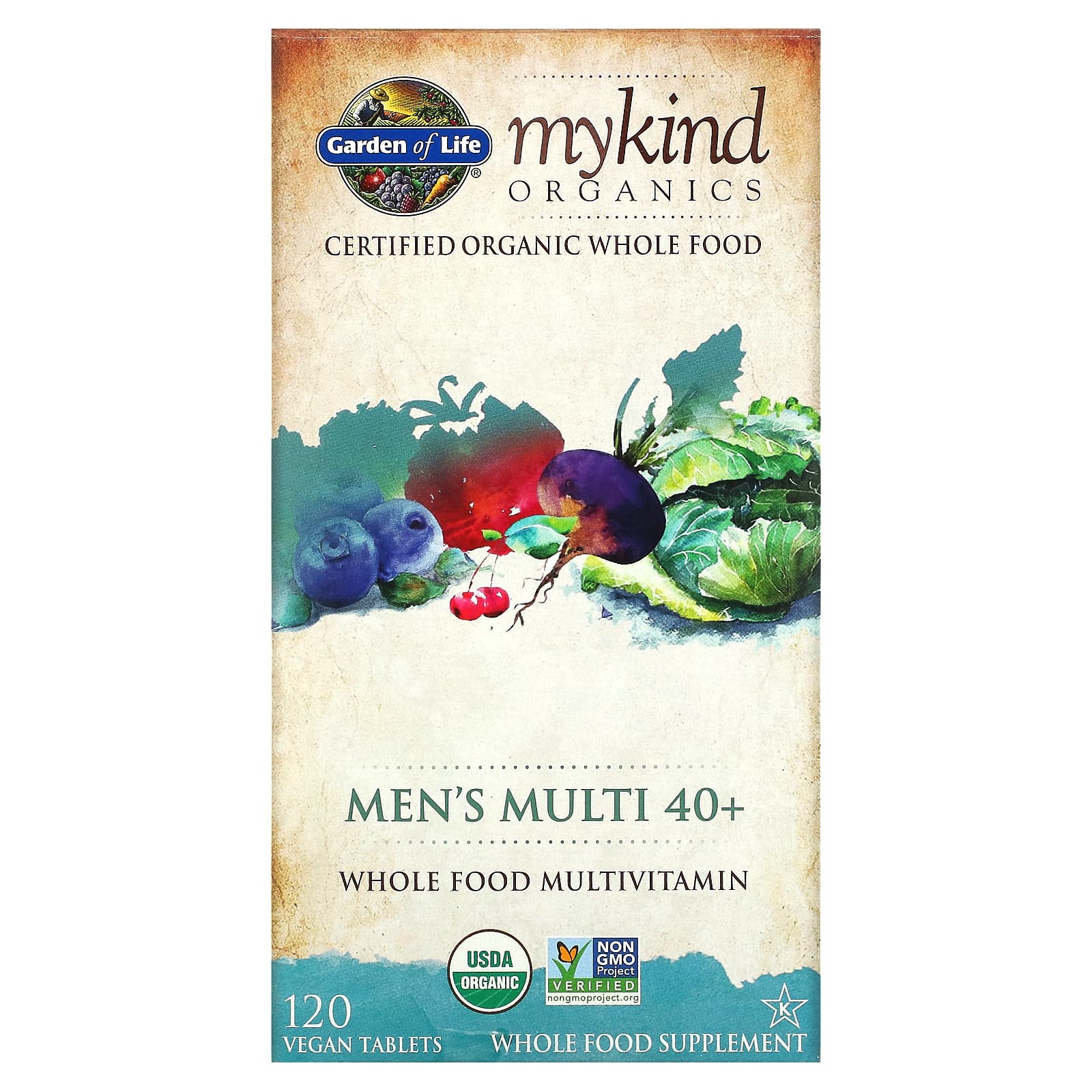 Garden of Life, MyKind Organics, Men's Multi 40+, Whole Food Multivitamin, 120 Vegan Tablets UPC 658010117692 | HiLife Vitamins