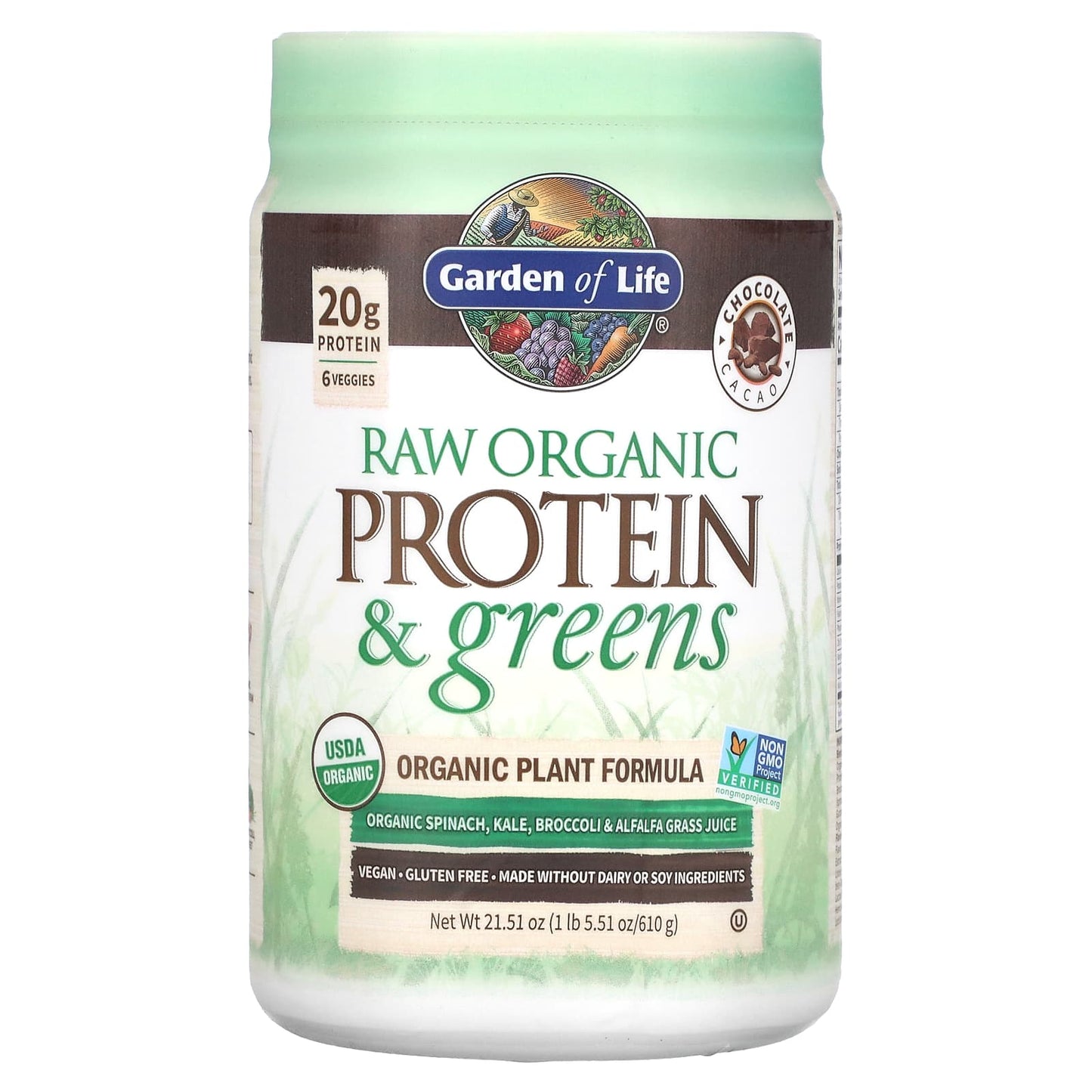 Garden Of Life, Raw Protein & Greens  Chocolate Powder, 21.51 oz - 658010118729 | Hilife Vitamins