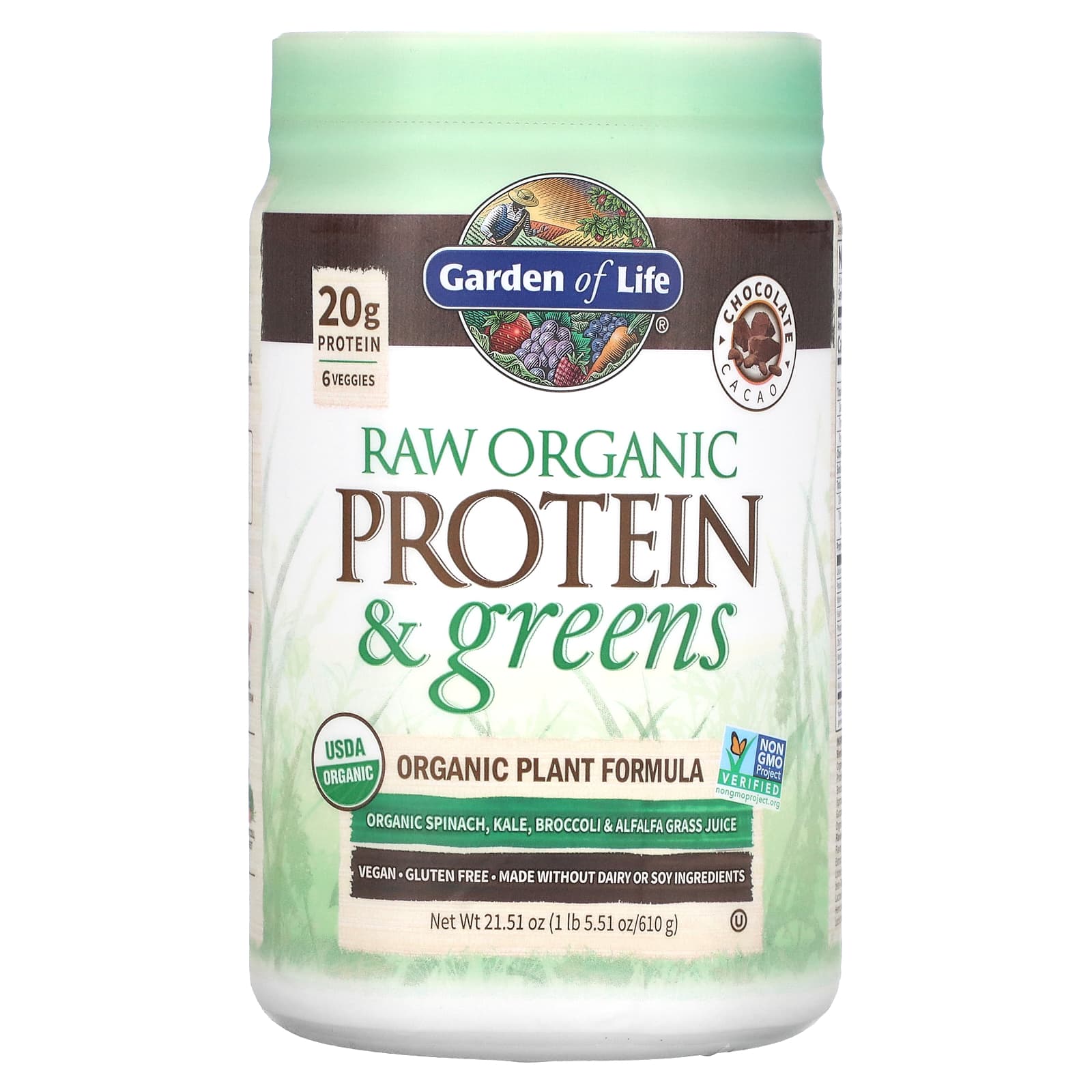Garden Of Life, Raw Protein & Greens  Chocolate Powder, 21.51 oz - 658010118729 | Hilife Vitamins