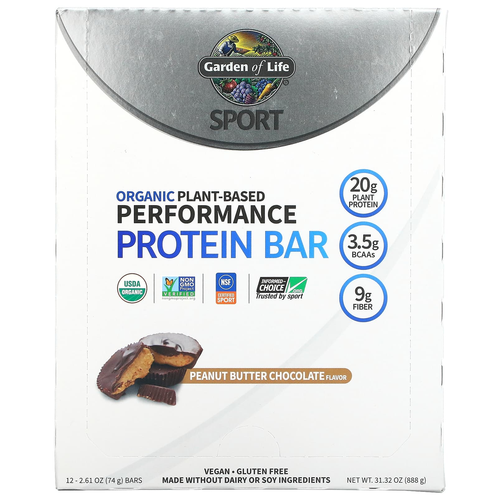Garden of Life, Sport Organic Performance Protein Bar Peanut Butter Choc., 12 bars UPC 658010119061 | HiLife Vitamins