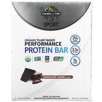 Garden of Life, Sport Organic Performance Protein Bar Choc. Fudge, 12 Bars UPC 658010119078 | HiLife Vitamins