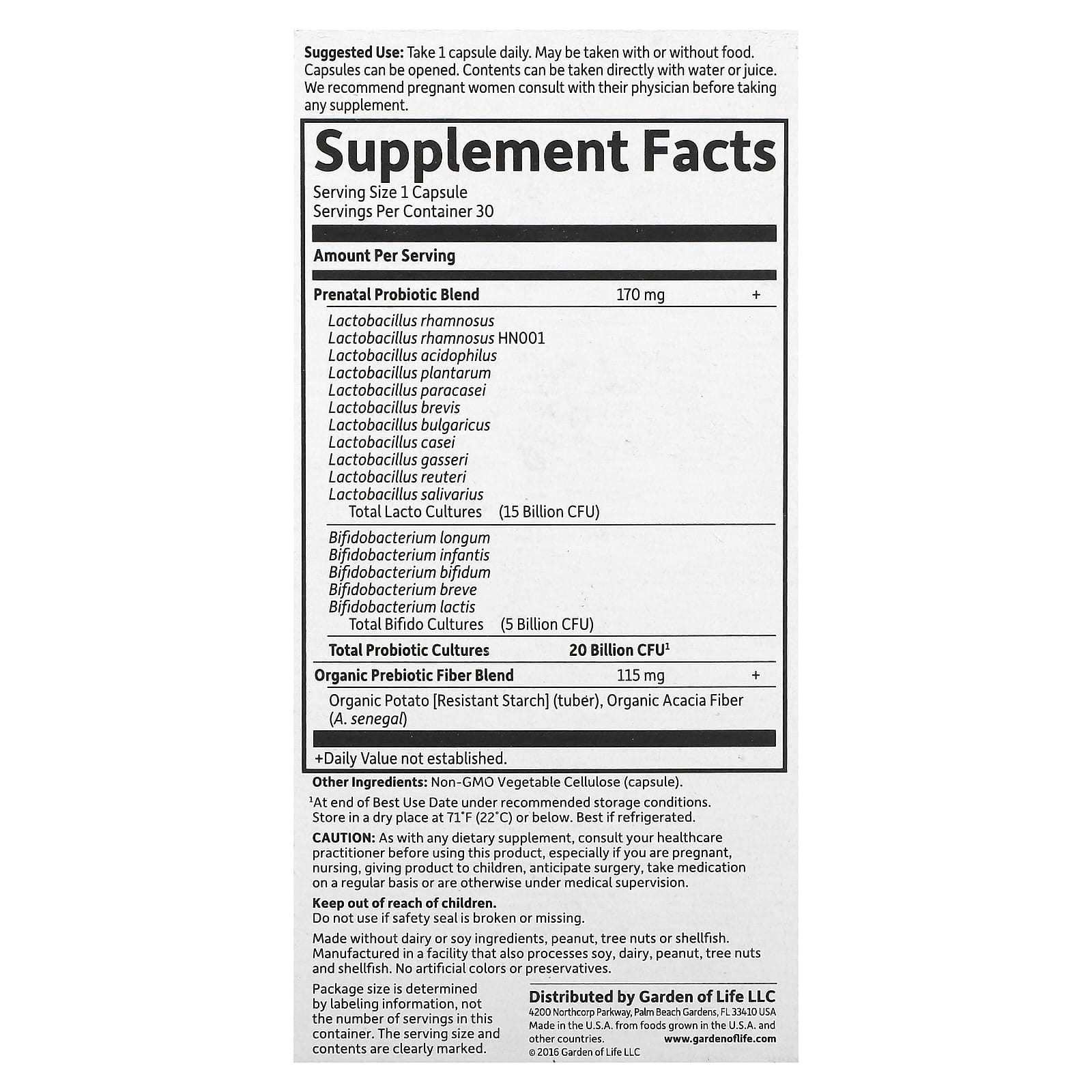 Garden of Life, Dr. Formulated Probiotics Once Daily Prenatal 20 Billion, 30 Vegetarian Capsules UPC 658010120081 | HiLife Vitamins