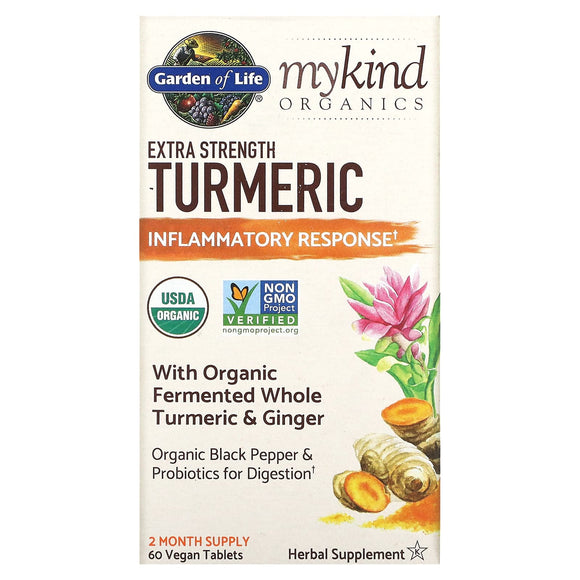 Garden Of Life, MyKind Organics, Extra Strength Turmeric, Inflammatory Response, 60 Vegan Tablets - 658010121903