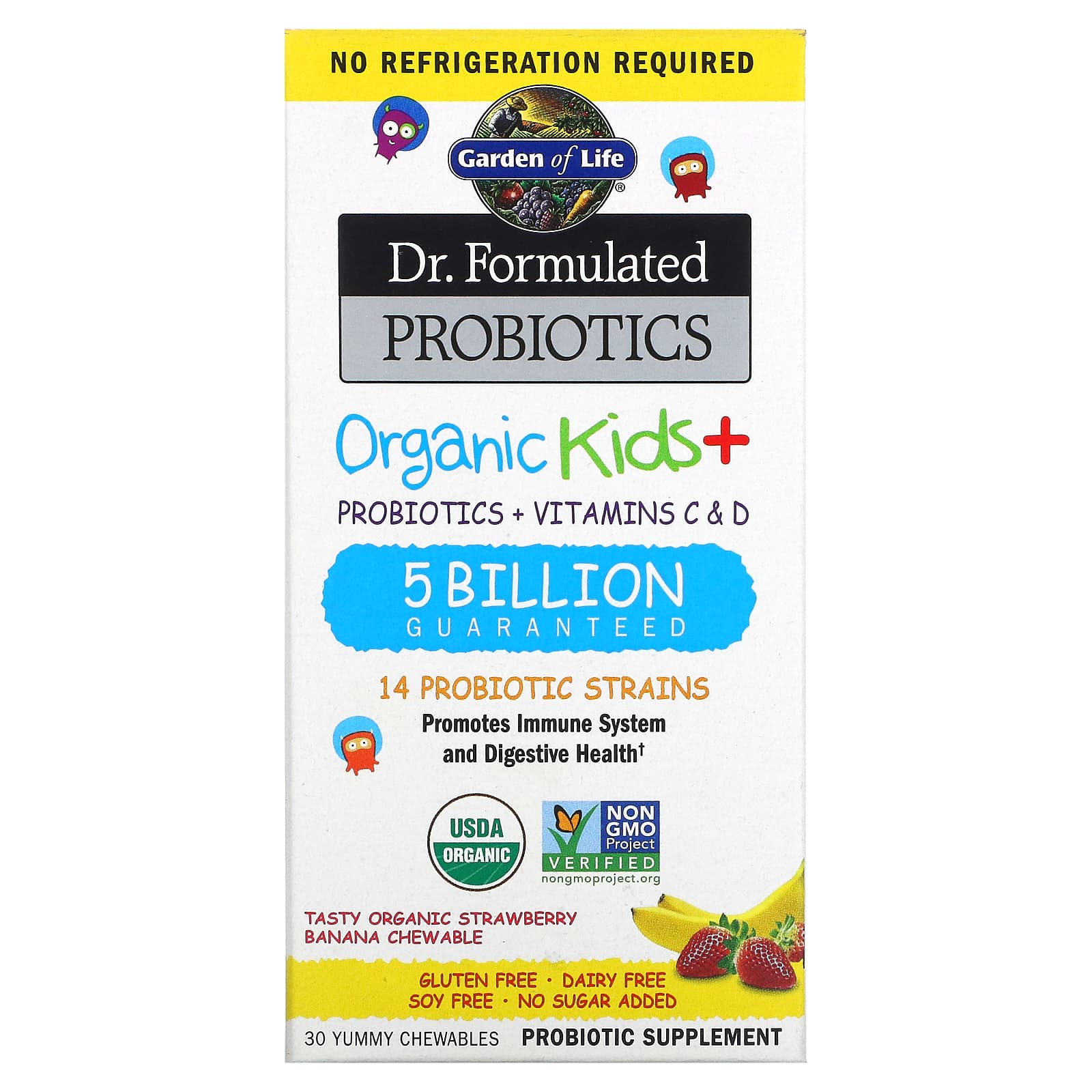 Garden of Life, Dr. Formulated Probiotics Organic Kids Strawberry Banana Shelf Stable, 30 Chewables UPC 658010122214 | HiLife Vitamins