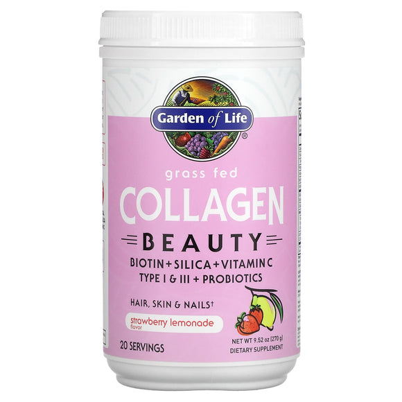 Garden Of Life, Grass Fed Collagen Beauty Strawberry Lemonade, 9.52 oz - 658010124560 | Hilife Vitamins