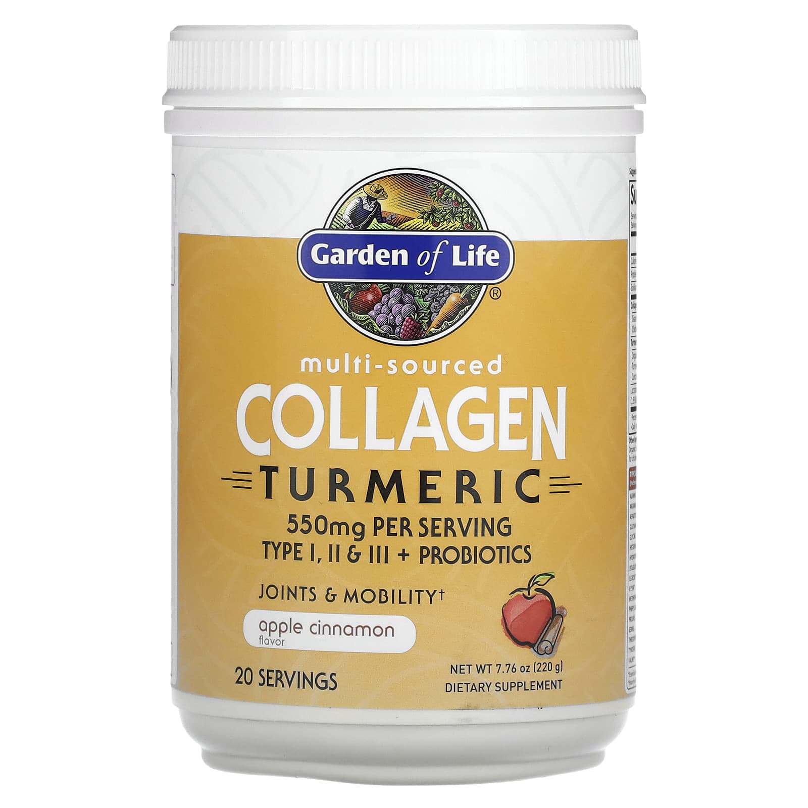 Garden of Life, Multi-Sourced Collagen Turmeric, Apple Cinnamon, 7.76 oz UPC 658010124607 | HiLife Vitamins