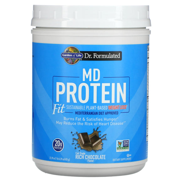 Garden Of Life, Dr. Formulated MD Protein Fit, Sustainable Plant-Based, Fair Trade Rich Chocolate, 22.39 oz - 658010129541