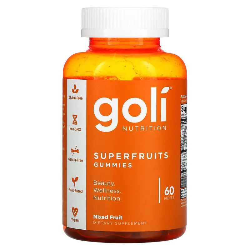 Goli Nutrition, Superfruit Gummies, Mixed Fruit, 60 Pieces UPC 628176357423 | HiLife Vitamins