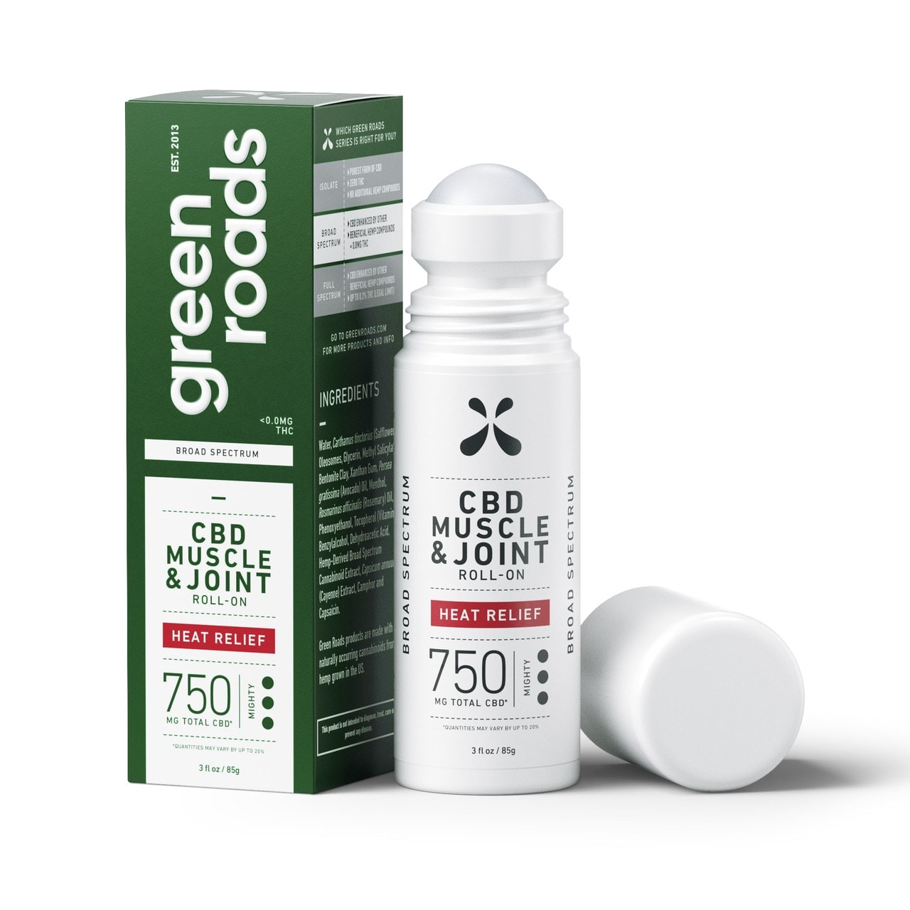 Green Roads, Heat Relief CBD Roll-On, 750mg, 3 fl oz UPC 644216815586 | HiLife Vitamins