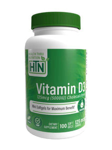 Health Thru Nutrition, Vitamin D3 5,000iu (NON-GMO0, 100 Softgels - 819193020272 | Hilife Vitamins