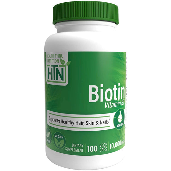 Health Thru Nutrition, Biotin 10,000 mcg, 100 Veggie Capsules - 819193020678 | Hilife Vitamins