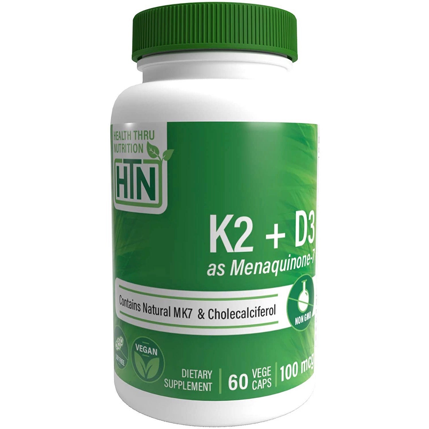Health Thru Nutrition, K2 (100mcg as Menaquinone 7) + D3 (1000iu, 60 Veggie Capsules - 819193020715 | Hilife Vitamins