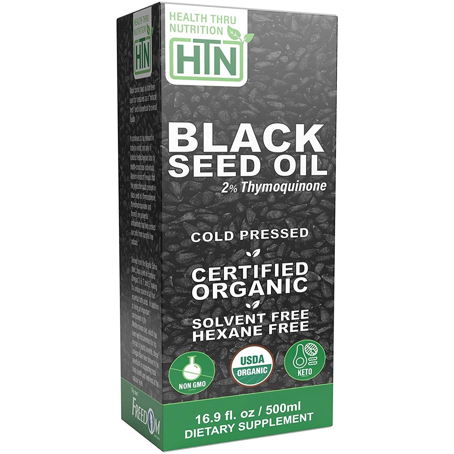 Health Thru Nutrition, Black Seed Oil Liquid 2% TQ (cold pressed), 16.9 Fl Oz Liquid UPC 819193020852 | HiLife Vitamins