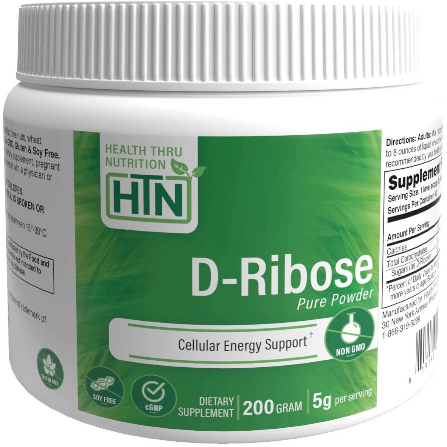 Health Thru Nutrition, D-Ribose Pure NON-GMO, 200 Grams Powder UPC 819193021088 | HiLife Vitamins