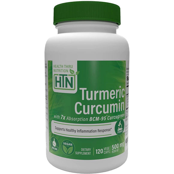 Health Thru Nutrition, Turmeric Curcumin 500mg Curcugreen BCM-95 Vegan, 120 Vegetable Capsules - 819193021125
