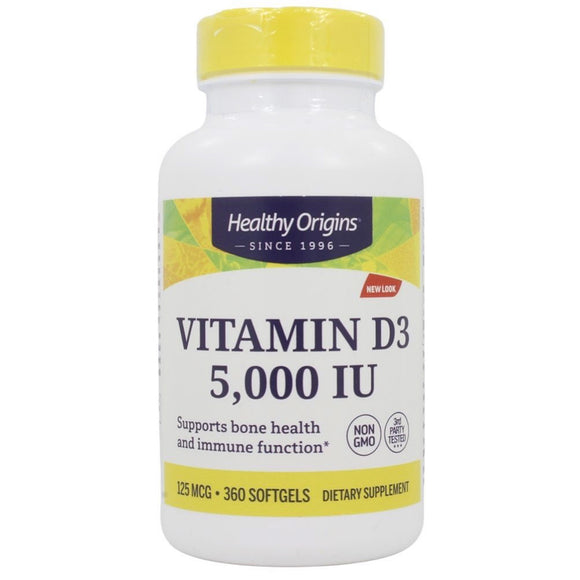 Healthy Origins, Vitamin D3 5,000 IU, 360 Softgels - 603573153373 | Hilife Vitamins