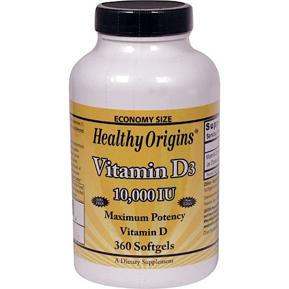 Healthy Origins, Vitamin D3 10,000 IU - Pure Cold Press. Olive Oil, 360 Softgels - 603573153564 | Hilife Vitamins