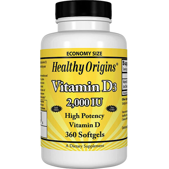 Healthy Origins, Vitamin D3 2000 IU Pure Cold Press Olive Oil, 360 Softgels - 603573153786 | Hilife Vitamins