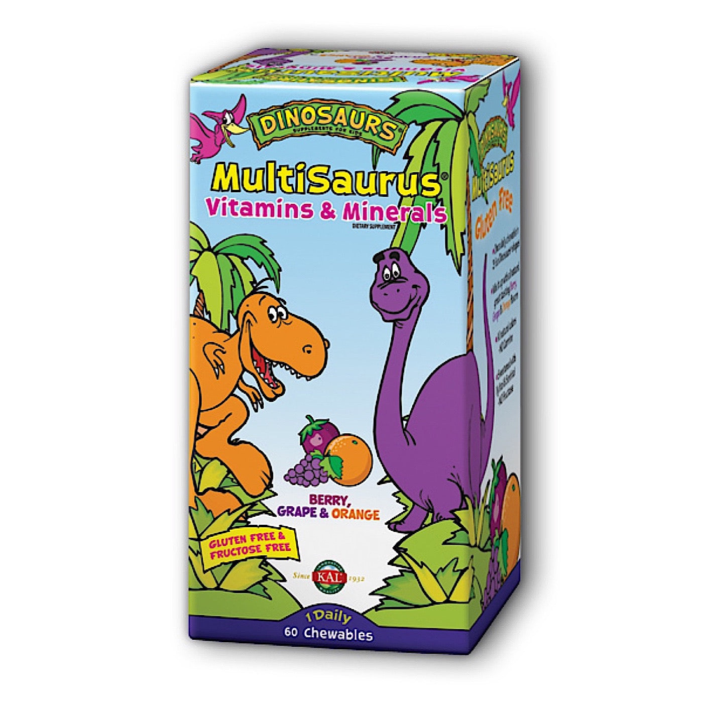 Kal, MultiSaurusBerry Grape & Orange, 60 Chewables UPC 021245121480 | HiLife Vitamins