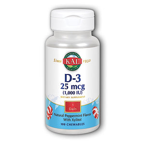 Kal, D-3 Cholecalciferol Peppermint 1000iu, 100 Chewables - 021245385677 | Hilife Vitamins