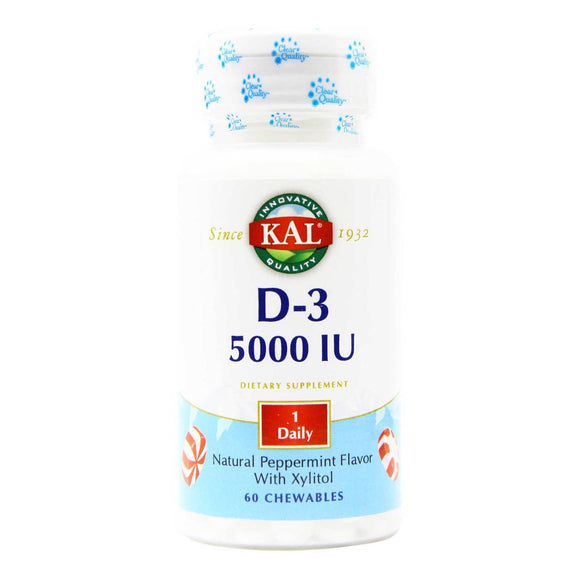 Kal, D-3 Ultra Peppermint 5000 IU, 60 Chewables - 021245644859 | Hilife Vitamins