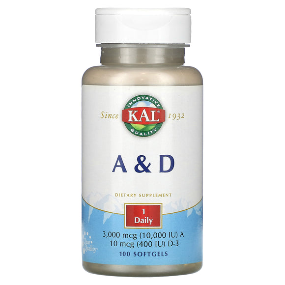 Kal, A & D, 100 Softgels - 021245060109 | Hilife Vitamins