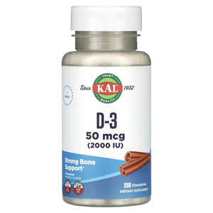 Kal, D-3, Cinnamon, 50 mcg (2,000 IU), 200 Chewables - 021245498643 | Hilife Vitamins