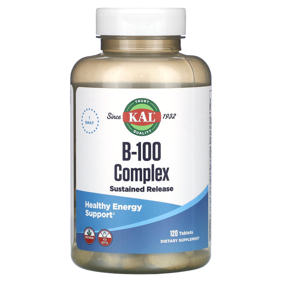 Kal, B-100 Complex Sustained Release, 100 mg, 120 Tablets - 021245523123 | Hilife Vitamins