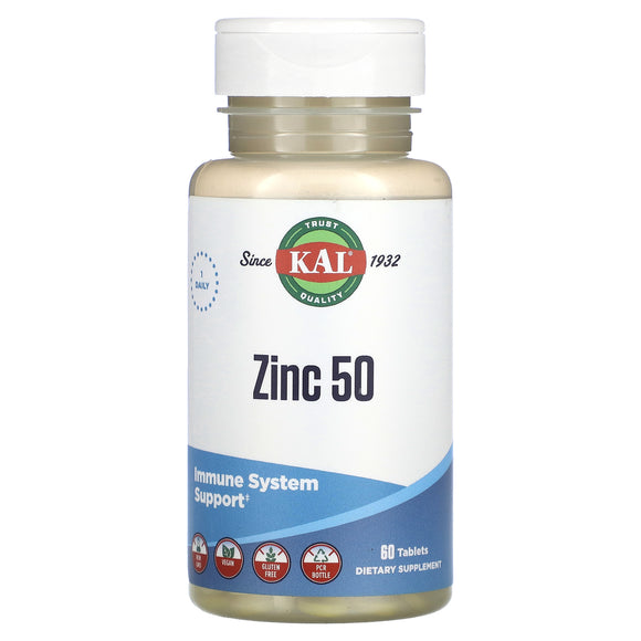 Kal, Zinc 50, 60 Tablets - 021245619062 | Hilife Vitamins