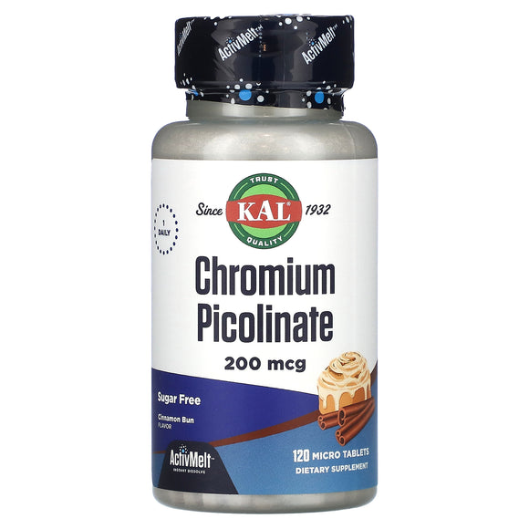 Kal, Chromium Picolinate, Sugar Free, Cinnamon Bun, 200 mcg, 120 Lozenges - 021245744900 | Hilife Vitamins