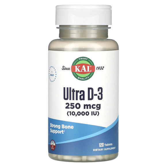 Kal, Ultra D-3, 250 mcg (10,000 IU), 120 Tablets - 021245921004 | Hilife Vitamins