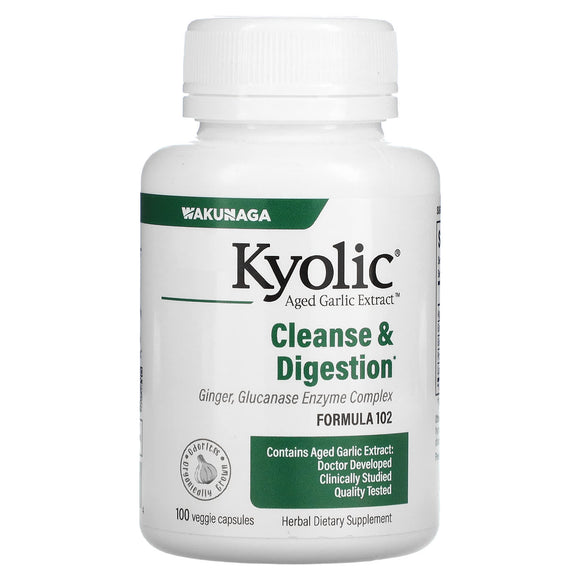 Kyolic, Aged Garlic Extract, Cleanse & Digestion Formula 102, 100 Veggie Capsules - 023542102414 | Hilife Vitamins