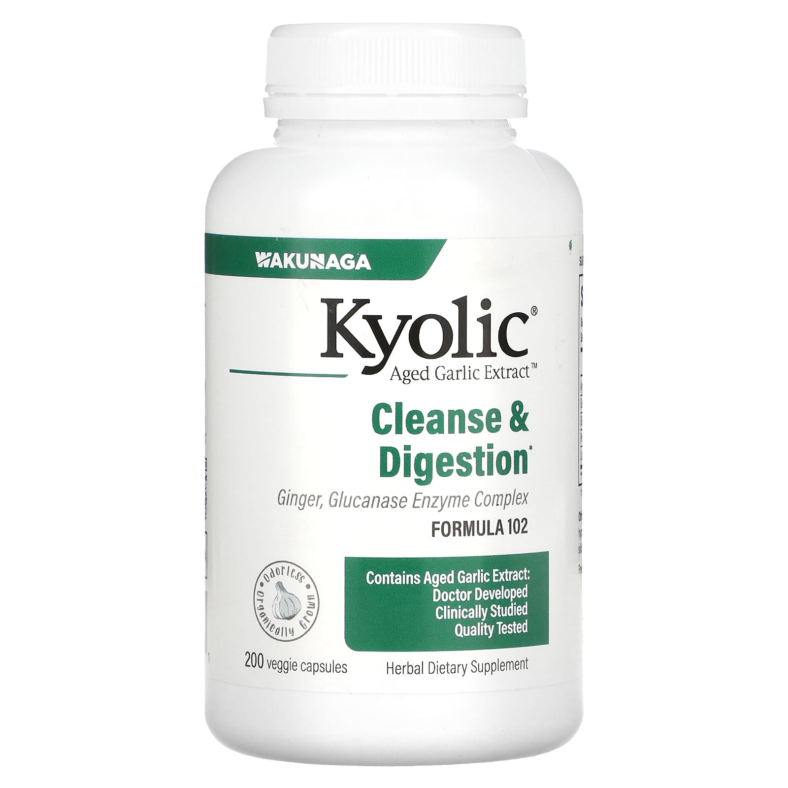 Kyolic, Aged Garlic Extract With Ginger, Glucanese, Protease, Lipase Formula 102, 200 Vegetarian Capsules - 023542102421