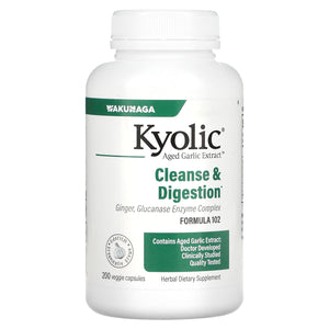 Kyolic, Aged Garlic Extract With Ginger, Glucanese, Protease, Lipase Formula 102, 200 Vegetarian Capsules - 023542102421