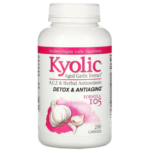 Kyolic, Aged Garlic Extract, Detox & Anti-Aging, Formula 105, 200 Capsules - 023542105422 | Hilife Vitamins