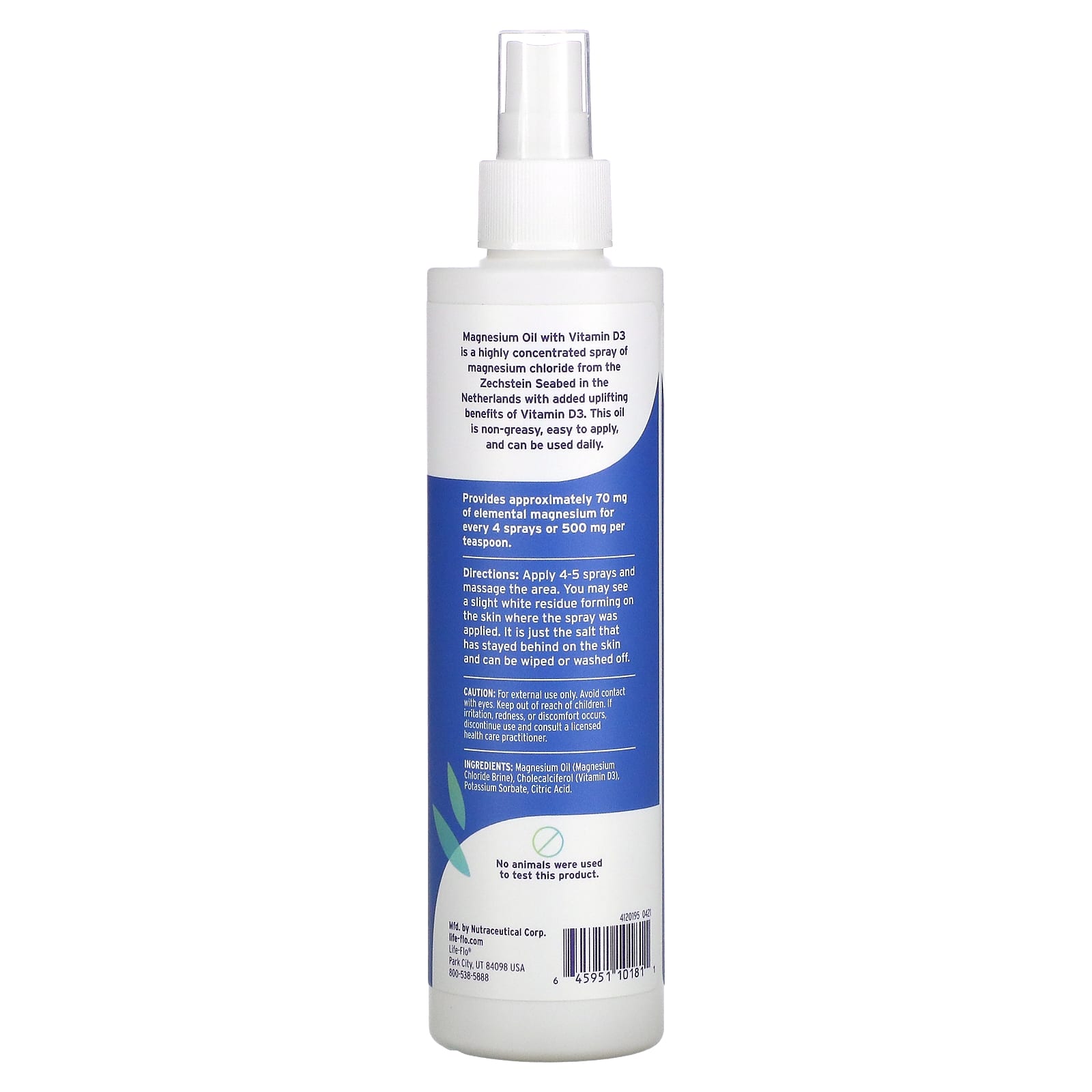 Life-Flo, Magnesium Oil Spray, With Vitamin D3, 8 Oz UPC 645951101811 | HiLife Vitamins