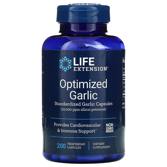 Life Extension, Optimized Garlic, Standardize, 200 Vegetarian Capsules - 737870139423 | Hilife Vitamins