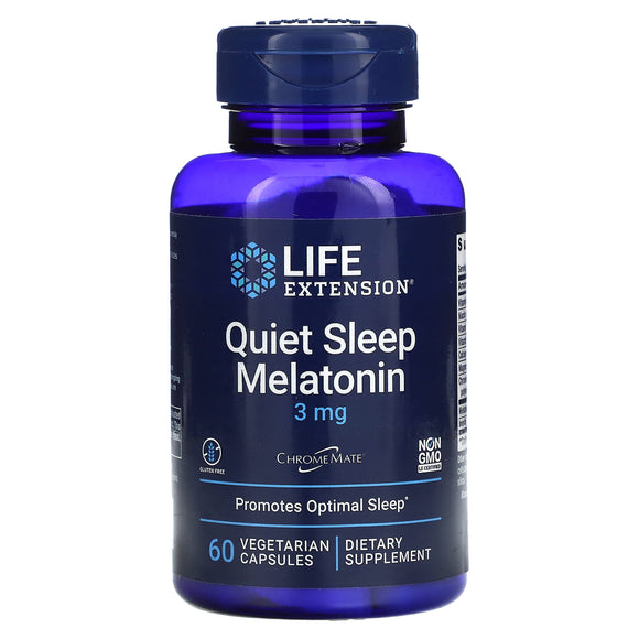 Life Extension, Quiet Sleep Melatonin, 3 mg, 60 Vegetarian Capsules - 737870144465 | Hilife Vitamins