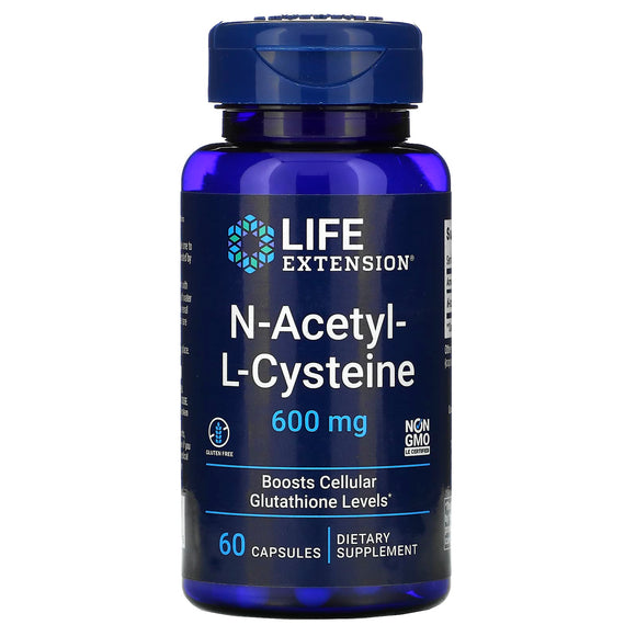 Life Extension, N-Acetyl-L-Cysteine, 600 mg, 60 Capsules - 737870154365 | Hilife Vitamins