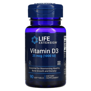 Life Extension, Vitamin D3, 25 mcg (1,000 IU), 90 Softgels - 737870175391 | Hilife Vitamins