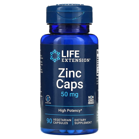 Life Extension, Zinc Caps, High Potency, 50 m, 90 Vegetarian Capsules - 737870181392 | Hilife Vitamins
