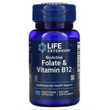 Life Extension, BioActive, Folate & Vitamin B12, 90 Capsules - 737870184294 | Hilife Vitamins