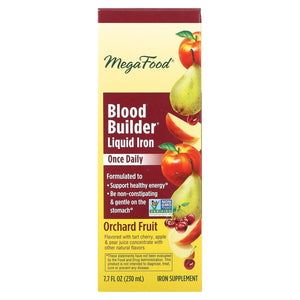 Megafood, Blood Builder Liquid Iron, Once Daily, Orchard Fruit, 7.7 oz Liquid - 051494103678 | Hilife Vitamins