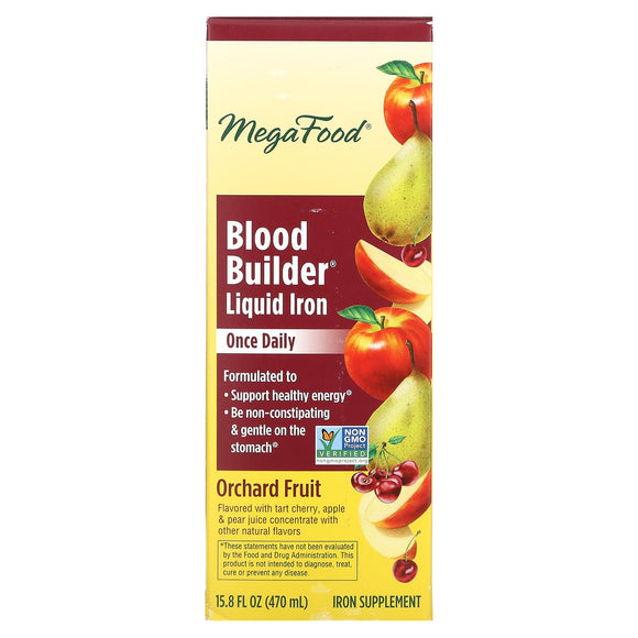 Megafood, Blood Builder Liquid Iron, Once Daily, Orchard Fruit, 15.8 oz Liquid - 051494103685 | Hilife Vitamins