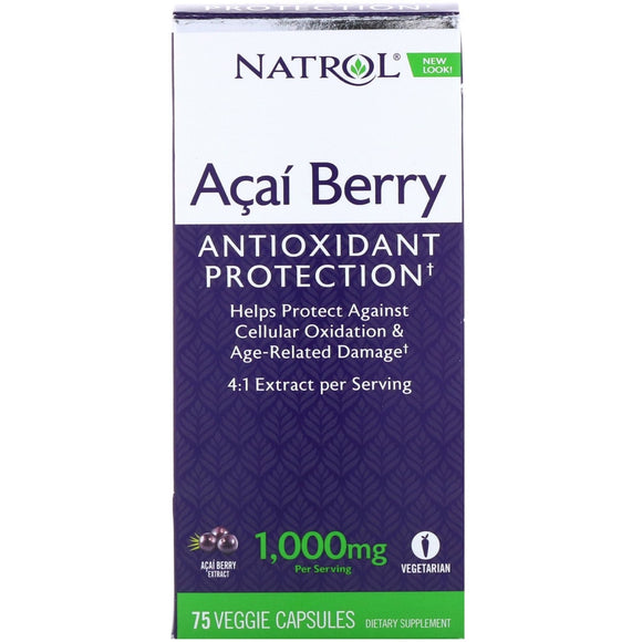 Natrol, Acai 1000 mg, 75 Vegetarian Capsules - 047469055769 | Hilife Vitamins